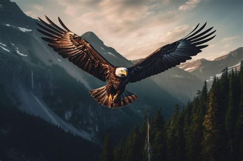 Premium Ai Image The Soaring Majesty Of A Bald Eagle Flying Over Sum