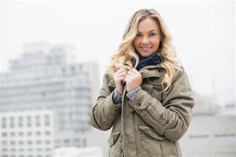 Premium Photo Happy Trendy Blonde Posing Outdoors