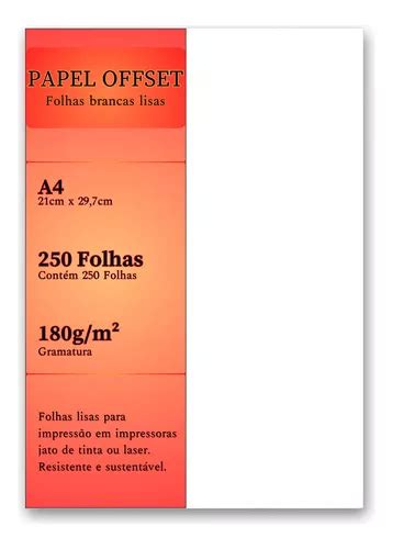 Papel Offset A4 Branco 250 Folhas Sulfite 180g Chambril Top Frete grátis