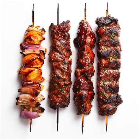 A row of different types of meats and vegetables are lined up on a