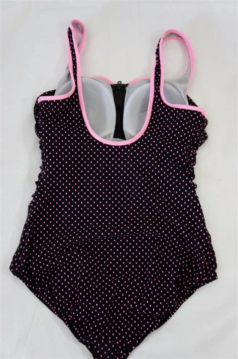 Reebok One Piece Swimwear Sz 8 Black Pink Ruched Front Zipper Swimsuit Sport 842871067252 Ebay