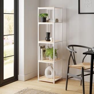 Dunelm Modular White Light Oak 5 Shelf Tall Shelving Unit