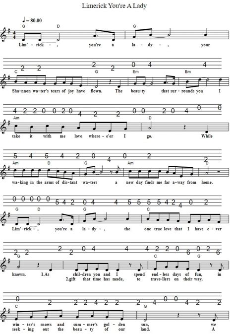 Limerick You're A Lady Lyrics Chords & Sheet Music - Irish folk songs