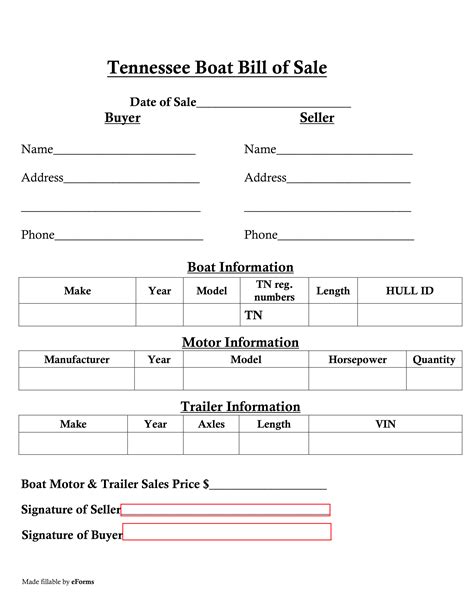 Free Tennessee Bill Of Sale Forms Pdf Eforms