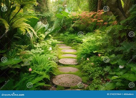 Stepping Stone Path Leading To a Secret Garden, Surrounded by Lush ...