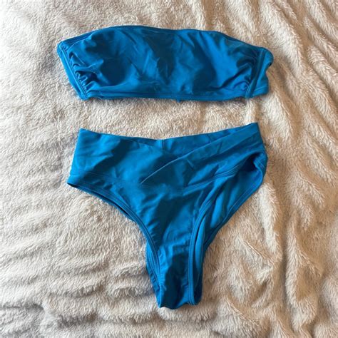 Blue Bikini Set Beachwear Bright Blue Bikini High Depop