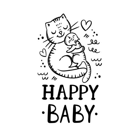 HAPPY BABY Mothers Day Cat Cartoon Vector Illustration Set 20749002 ...