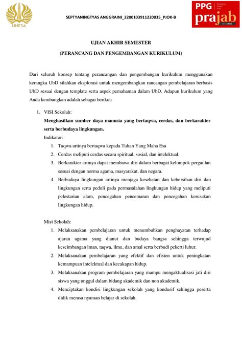 Uas Perancang Dan Pengembangan Kurikulum Septyaningtyas Anggraini