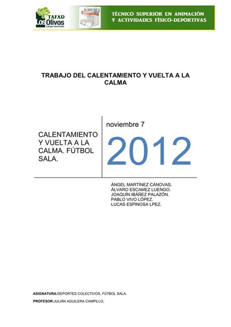 Calentamiento Y Vuelta A La Calma Futbol Sala PDF