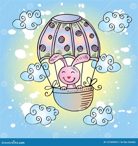 Cute Rabbit On Hot Air Balloon Stock Vector Illustration Of Cheerful Balloon 151309095