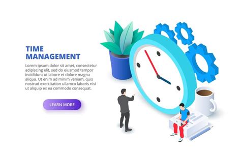 Premium Vector Time Management With Clock And Gears Isometric Vector