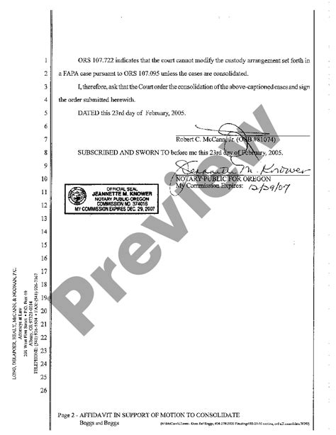 Bend Oregon Affidavit In Support Of Motion To Consolidate Cases Us Legal Forms