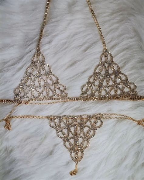 Rhinestone Crystal Bra Chain Set Luxurious Lingerie Lux Partywear Etsy