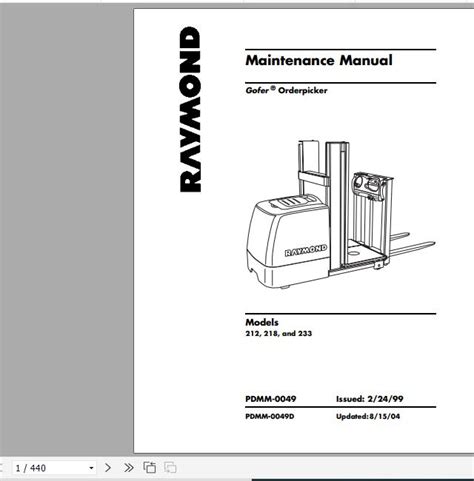 Raymond Gofer Order Pick 212 218 233 Schematic, Maintenance & Parts Manual