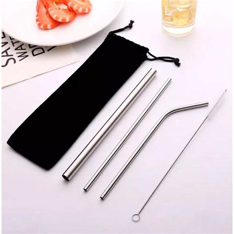 Set 5 In 1 Sedotan Stainless Stainless Steel Besi Metal Straw Reusable Food Grade Shopee