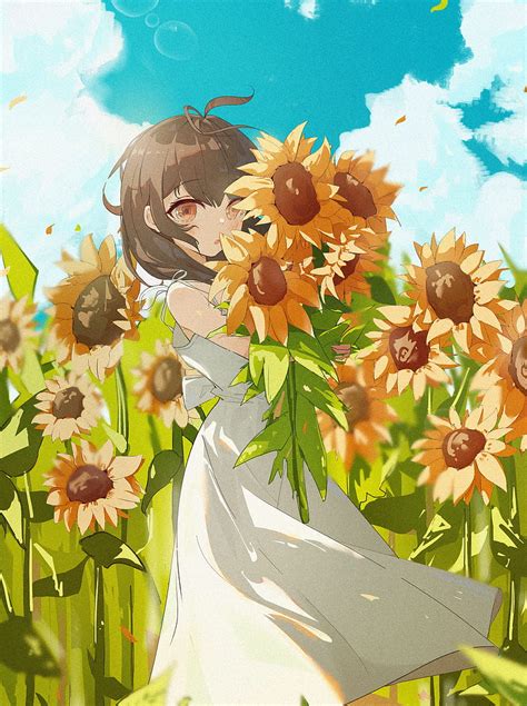 Girl Sunflowers Anime HD Phone Wallpaper Peakpx