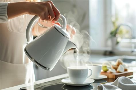 Woman Using Electric Kettle For Hot Water Premium AI Generated Image