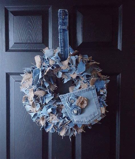 Denim Wreath Burlap Rag Wreath Rag Wreath By Rusticchickboutique1