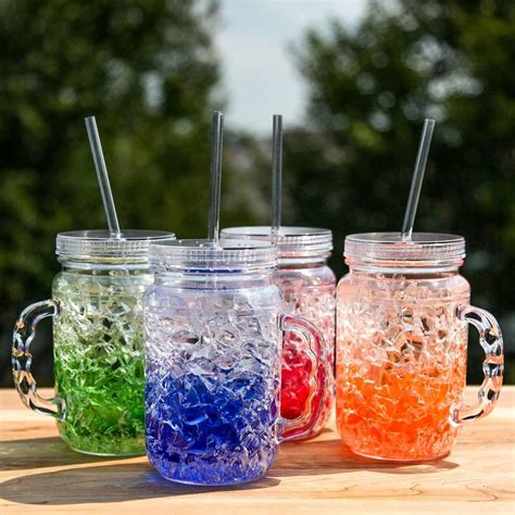 Drinking Jars Lilys Home Double Wall Gel Filled Acrylic Freezer Mason Jar Mugs With Lids And