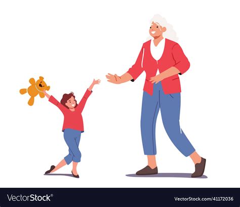 Happy Grandmother And Granddaughter Characters Vector Image