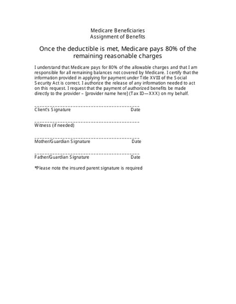 Medicare Beneficiaries Assignment Of Benefits Form Fill Out Sign