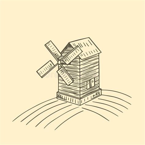 Windmill On The Field Hand Drawn Sketch Vector Illustration Stock