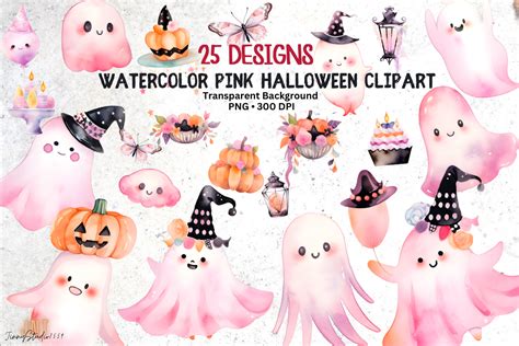 Watercolor Pink Halloween Clipart Graphic By Jinnystudio7559 · Creative