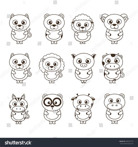 Set Cute Animals On White Background Stock Vector (Royalty Free ...