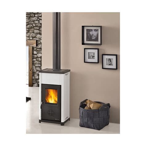 Stufa A Legna Nordica Kw Bianco Ghisa Tubo Extraflame Con Vetro Carbone