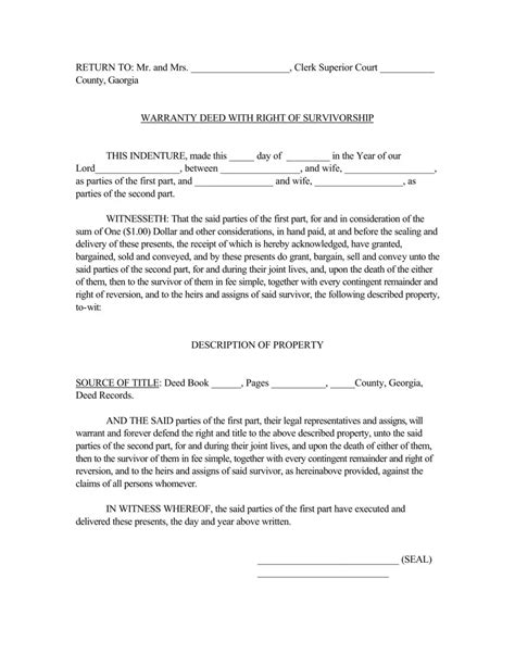 Survivorship Deed Sample Fill Out Printable Pdf Forms Online