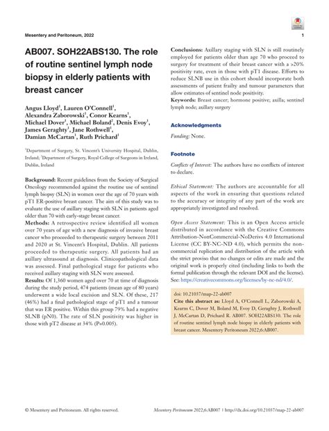 PDF AB007 SOH22ABS130 The Role Of Routine Sentinel Lymph Node