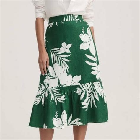 Witchery Skirts Witchery Green Tropical Linen Midi Skirt Sz As New