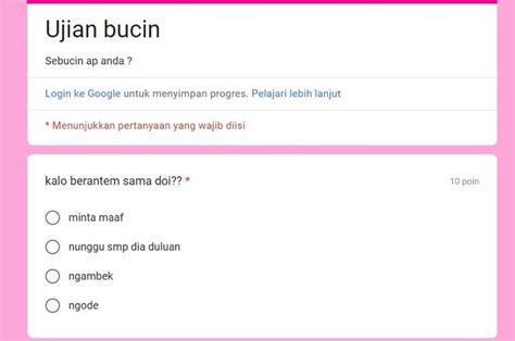 Link Ujian Tes Bucin Google Forms Viral Serta Cara Memainkannya