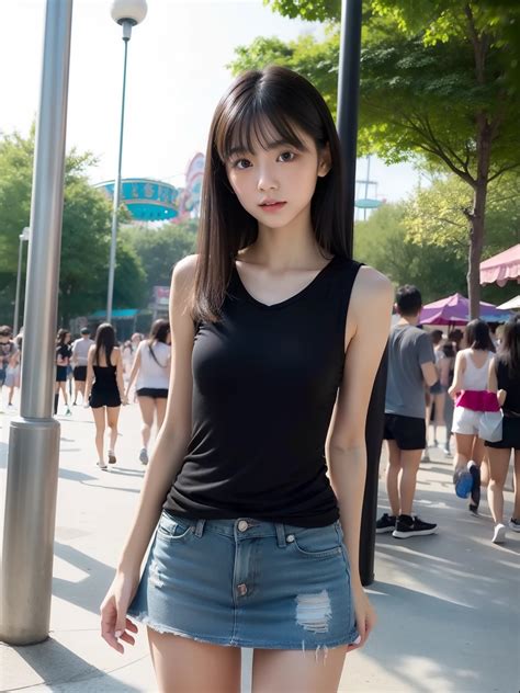 年轻 a miniskirt a black T shirtteens girlDelicate bodypetite bodyDelicate bodysmall tits