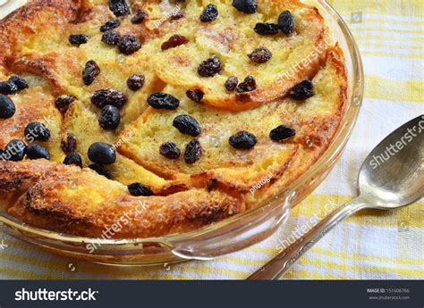 Bread And Butter Pudding With Raisins Straight From The Oven Stock