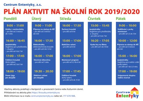 Plán aktivit 2019 2020 Centrum Ententyky