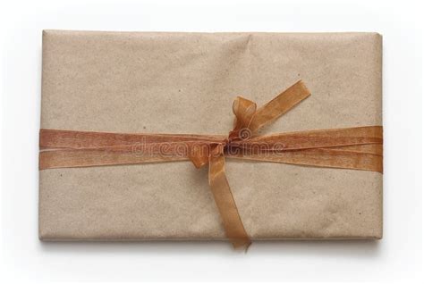 Parcel Wrapping In Brown Craft Paper And Tie White Ribbon Package Delivery Service Online