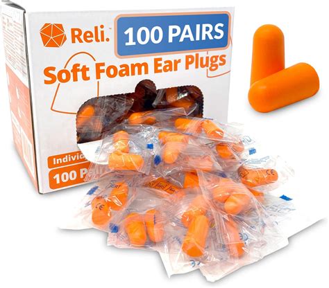 Amazon Reli Foam Ear Plugs 100 Pairs Bulk Individually Wrapped