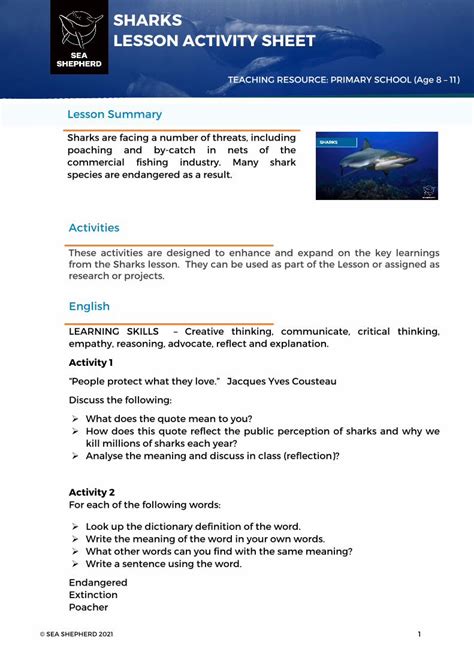 PDF Lesson Activity Sheet Shark Primary DOKUMEN TIPS