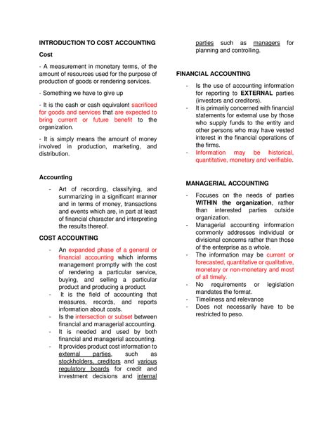 COST ACCT Chapter 1 COSTA CCOUNT LECTURE INTRODUCTION TO COST