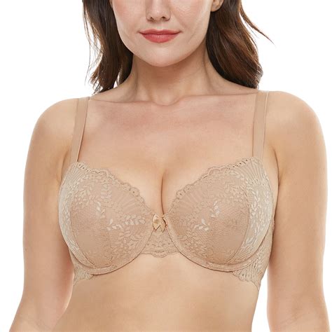 Wingslove Women S Push Up Bra Comfort Non Padded Bra Sexy Lace Underwire Bras Nude DDD