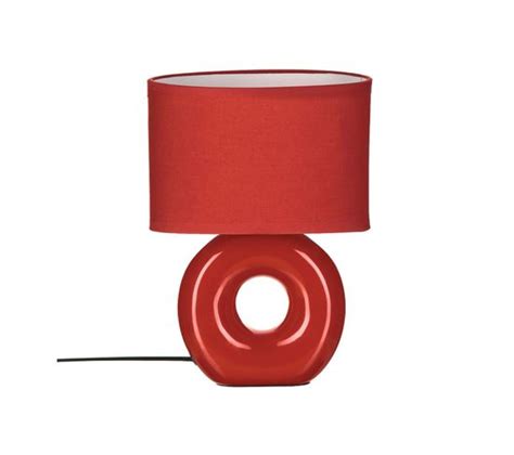 Lampe à Poser Rouge Pied En Céramique Et Abat jour En Coton H 25 Cm