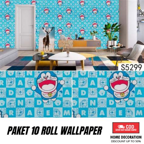 Paket Hemat Isi Roll Wallpaper Stiker Dinding Motif Doraemon Dan