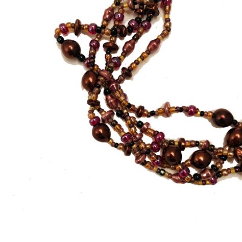 Multi Strand Copper Toned Glass Beaded Necklace Adornments By Loretta