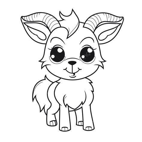 Cute Goat Coloring Page With Cute Horns Outline Sketch Drawing Vector ...