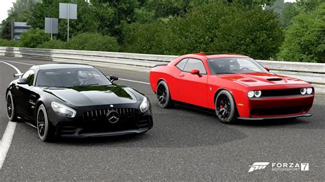 Forza 7 Drag Race Dodge Challeger Srt Hellcat Vs Mercedes Amg Gtr Youtube