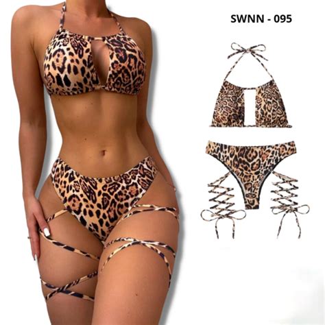 Leopard Lace Up Halter Bikini Swimsuit Novelty Nook Online Store