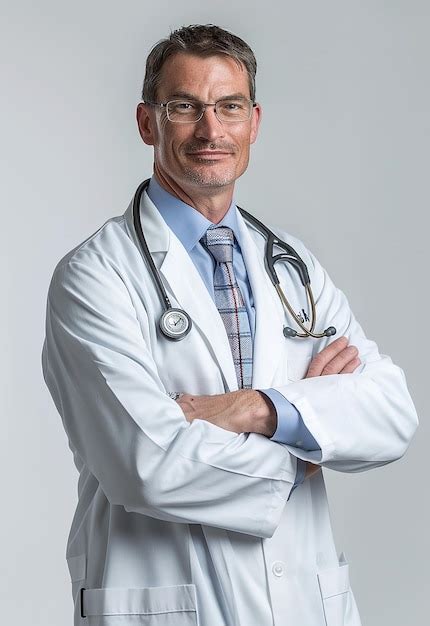 A Man Wearing A White Lab Coat With A Stethoscope On His Neck Premium