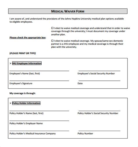 Health Insurance Waiver Form Template Amulette