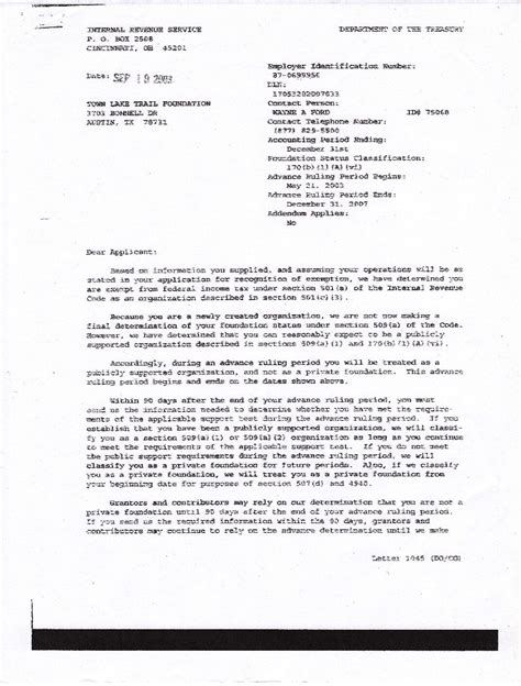 501c3 2003 Irs Determination Letter The Trail Conservancy